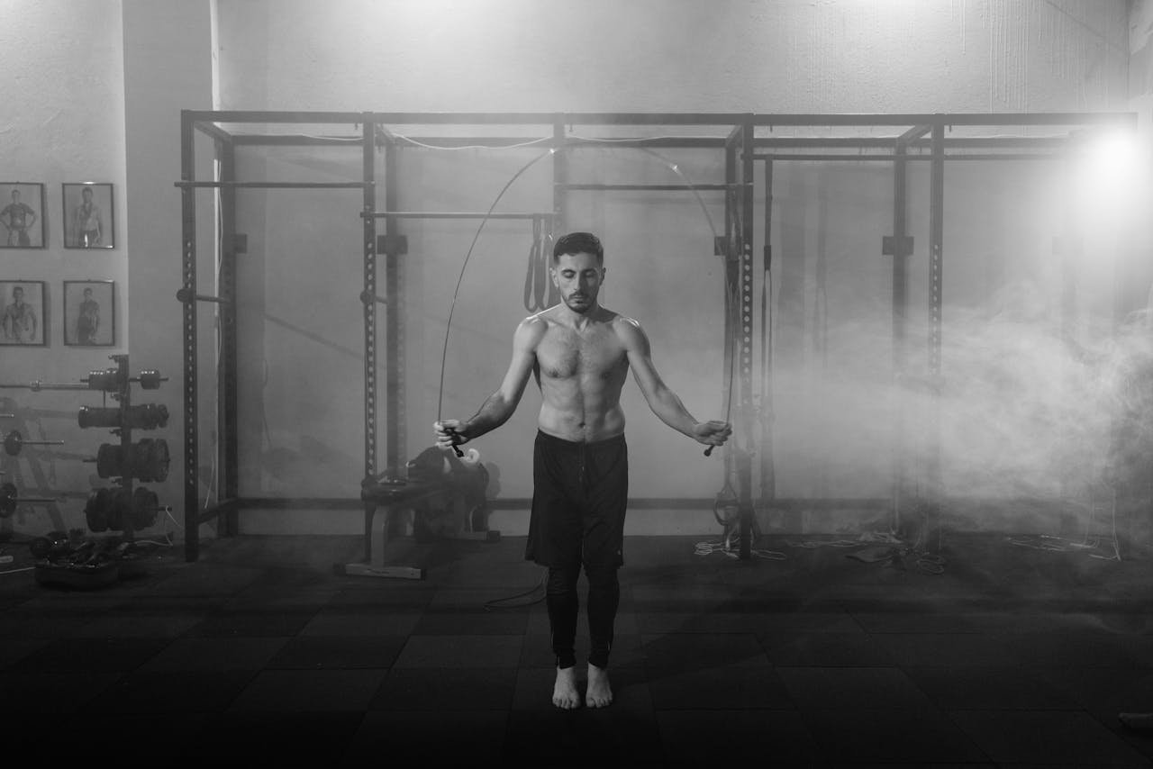 A Man Working Out Using a Jump Rope